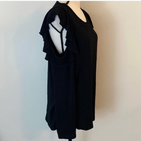 Pleione Black Rayon Cold Shoulder Ruffle Top size XL - Picture 3 of 7